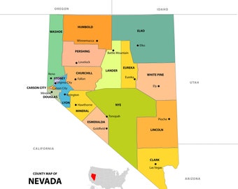 24x24in Poster Nevada County Map with Cities