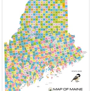 Wall Art Impressions™ Maine Towns and Plantations Color Map Poster – Detailed Pine Tree State Municipalities Art Print [24x36]