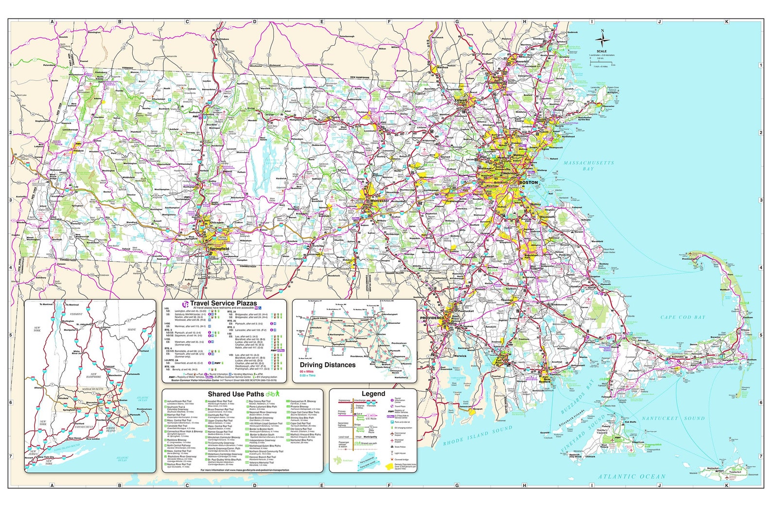 36x24in Poster Massachusetts Detailed Transportation Map Expressway ...