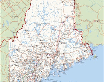 24&quot;x32&quot; Poster Large Detailed map of Maine with Cities and Towns