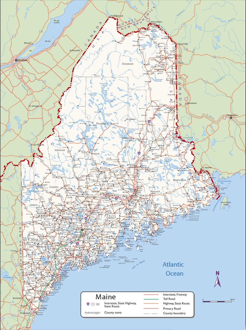 24x32 Poster Large Detailed Map Of Maine With Cities And Towns Etsy Il 794xN.3965763407 G0tw