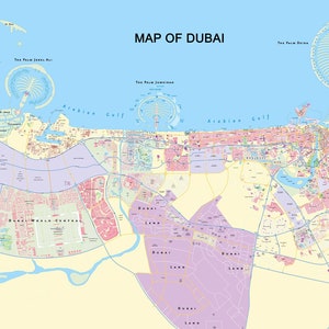 34x24in Poster grote gedetailleerde kaart van Dubai