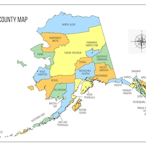 35x24in Poster Alaska County Map
