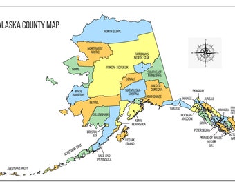 35x24in Poster Alaska County Map