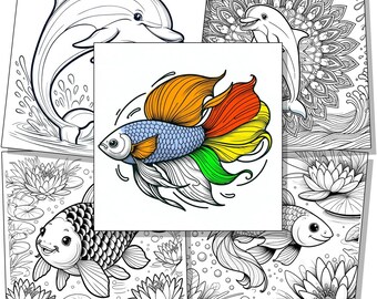 5-Pack Creative Coloring Poster - Fish and Dolphin Designed with Clear, Simple Lines Perfect for Children to Color [20"x20" each]