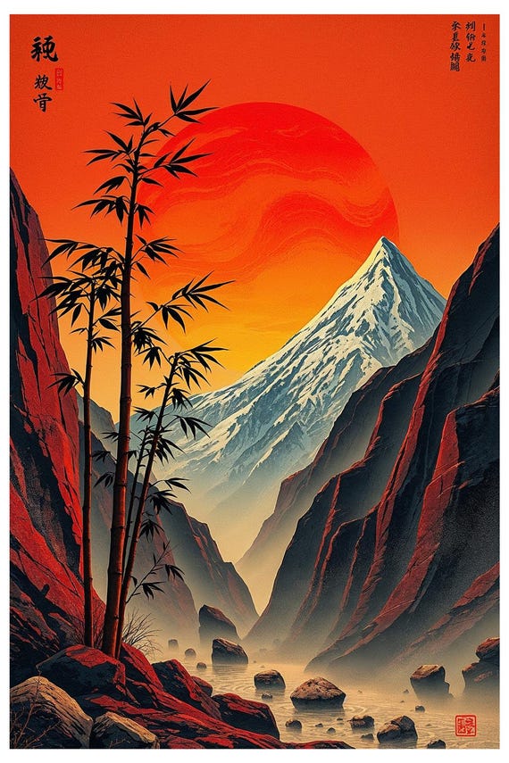 Wall Art Impressions: Crimson Serenity – Japanese Bamboo and Snow