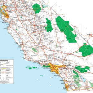 24&quot;x30&quot; Poster Detailed Map of Southern California Coastline