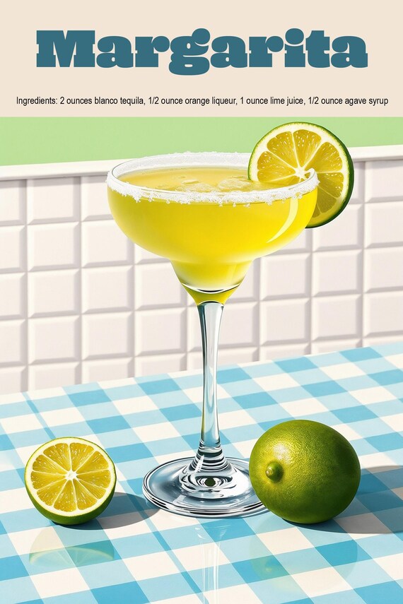 Retro Margarita Cocktail Art Print – Vibrant Lime Drink Poster