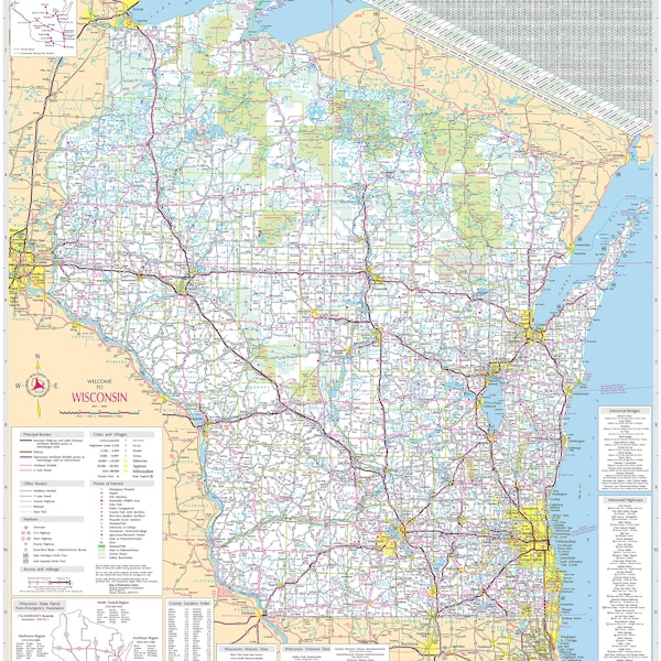 Wisconsin Map of Highways - Etsy