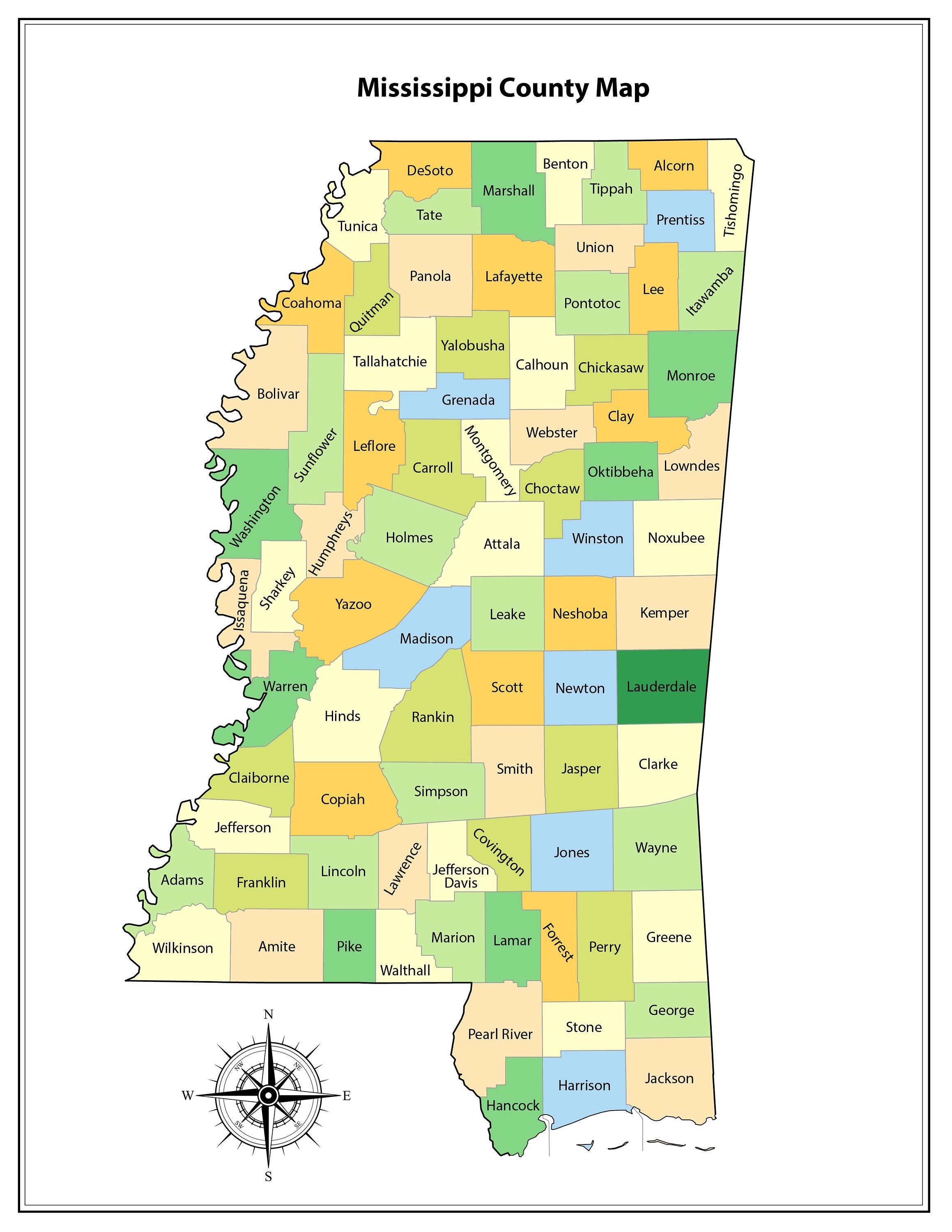 24x31in Poster MississippiCounty Map