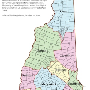 24&quot;x36&quot; Map of State of New Hampshire with Counties and Towns Poster