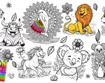 Creative Giant Coloring Poster - Bull, Lepard, Elephant, Lion, Horse, Koala, Zebra for Children's Parties and Creative Play [24"x48"]