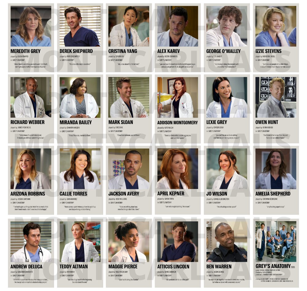Minimalist Grey's Anatomy Characters Poster Print Pack | Etsy Australia