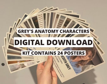 Minimalist Aesthetic Grey's Anatomy Characters Poster Print Pack For Wall Collages - Digital Download, 24 Images