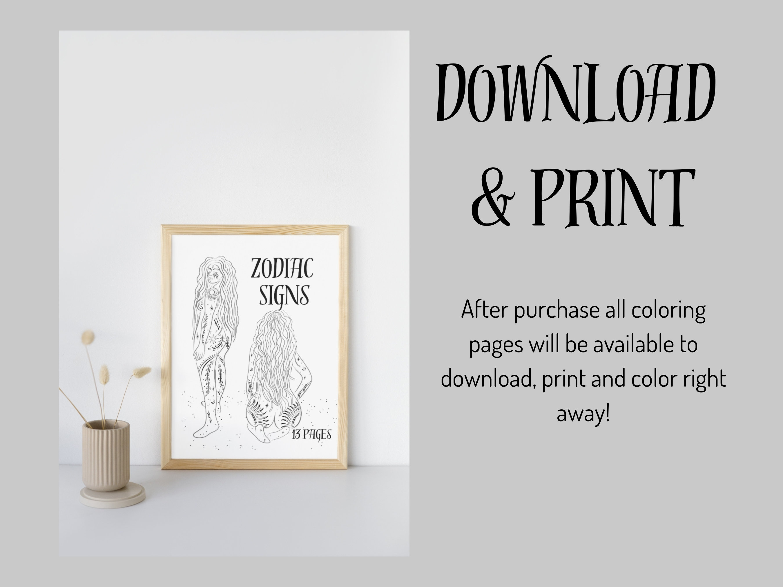 Zodiac Coloring Pages, Nude Coloring Books, Digital Download Coloring