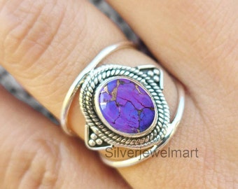 Purple Copper Turquoise Heart Shape Ring 925 Sterling Silver Size 6.25#KD-492 Purple Copper Turquoise Heart Shape Ring 925 Sterling Silver Size 6.25#KD-492