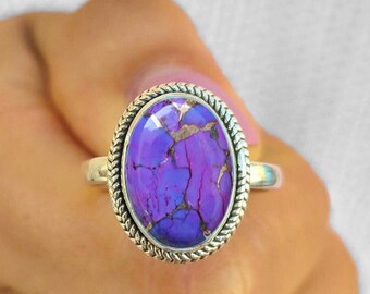Purple Copper Turquoise Heart Shape Ring 925 Sterling Silver Size 6.25#KD-492 Purple Copper Turquoise Heart Shape Ring 925 Sterling Silver Size 6.25#KD-492