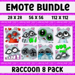 Twitch Emote Pack - Cute Raccoon 8 Pack