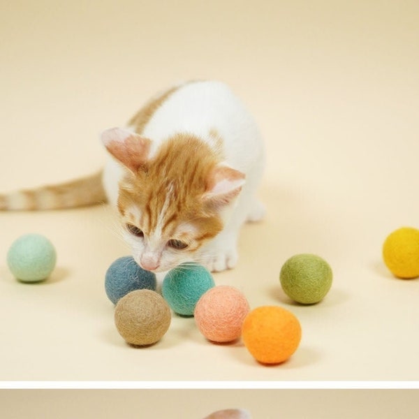 Catnip Toy, Small Wool Ball Set (8) by Ocatnip, Hand-felted colorful felt ball toys for kittens, Cat gift, Cat mom, Cat dad