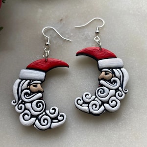 Handmade Crescent Moon Father Christmas Santa Claus dangle earrings