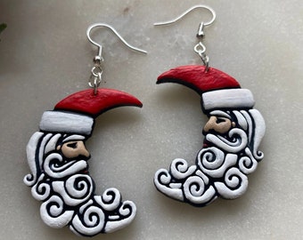 Handmade Crescent Moon Father Christmas Santa Claus dangle earrings