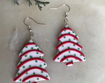Handmade Christmas Tree Cake Dangle Earrings