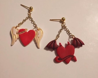 Angel Devil Heart Duo dangle earrings set