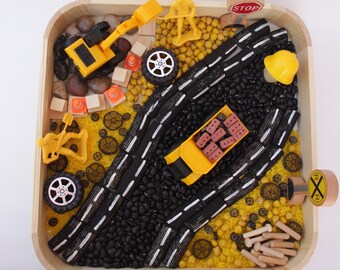 Construction Sensory Bin Kit, Road Tape Pasta, Car Toys