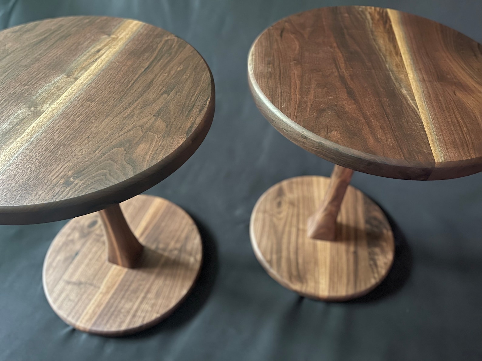 Pair-unique Pedestal Tables, Hand Sculpted Round Walnut Hardwood End ...