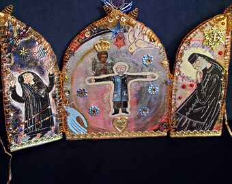 Reise-Altar Betender Mönch und Heiliger Geist, Triptychon Kleiner Mönch versunken in Andacht, Herzensgebet, Jesus Gebet, Geschenkartikel