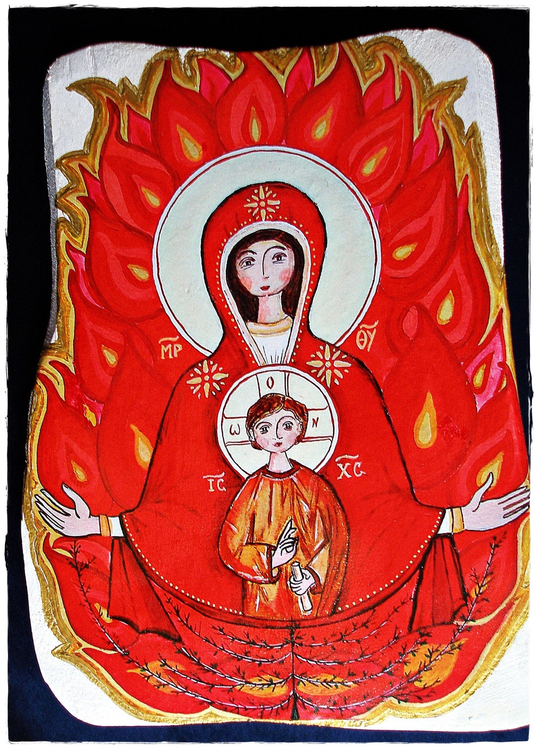 Our Lady of the Burning Bush, Modern Icon Style , Acrylic Painting