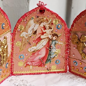 Tríptico ángel de la guarda, altar de mesa pequeño, altar de viaje con ángeles, decoración ángel de Navidad, amuleto de la suerte, mezcla de materiales