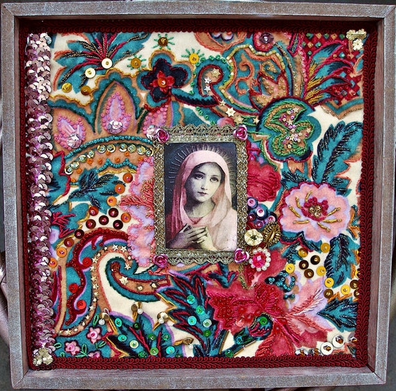 Our Lady with Flowers on Velvet