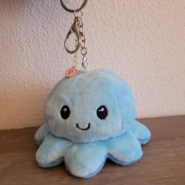 Octopus Flip Schlüsselanhänger Plüschtier 8cm, mit Anfangsbuchstaben Geschenk mit Stimmungsanzeige