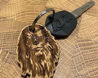 Chewbacca Keyring: Laser Engraved Scottish Oak Star Wars Gift