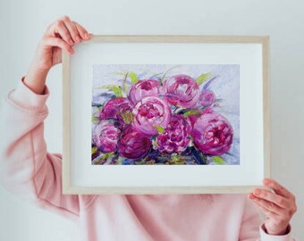 Peony original oil colour painting pink flowers home decor art impressionism art gift flowers original handmade modern art