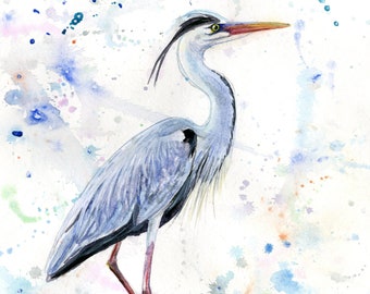 Original watercolor Heron fauna painting original handmade collection Heron art