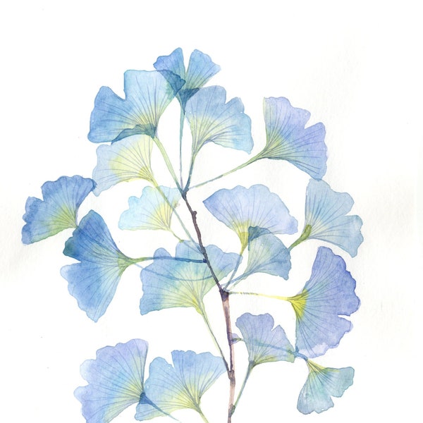 Téléchargement numérique original Gingko feuilles aquarelle peinture aquarelle originale art design décoration art vert Ginkgo cadeau plantes