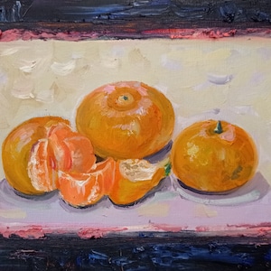 Tangerine fruits original oil colour painting orange fruits topics fruits art tangerine fruits gift painting art collection