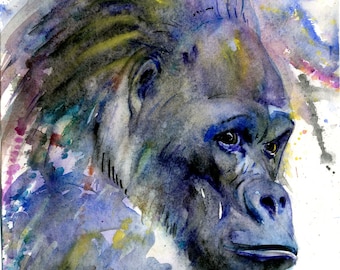 Original watercolor painting Gorilla art painting original handmade collection!