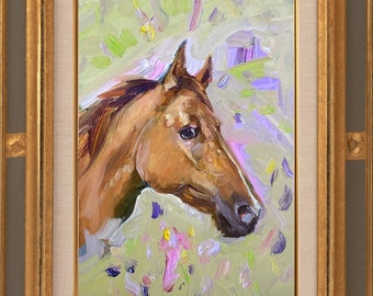 Custom Horse portrait,pet painting,pet memorial, gold colour Horse pet portrait custom , portrait from photo,Horse art painting,oil painting