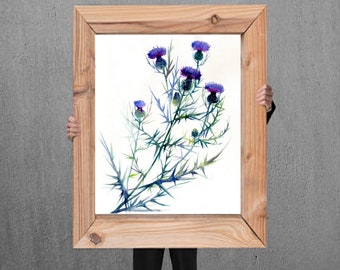 Thistle painting Digital download original watercolor painting home decor art illustration gift art work handmade collection