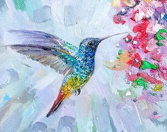 Hummingbird painting original oil colour painting lovely bird painting original handmade collection #