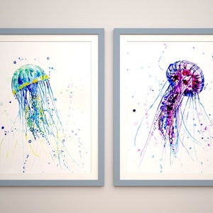 Set of 2 Watercolor painting original jellyfish original watercolor handmade watercolor collection gift painting
