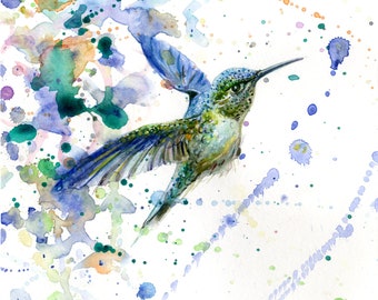 Original watercolor Hummingbird painting bird art fauna painting bird watercolour original Hummingbird painting original handmade collection