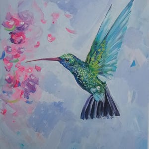 Hummingbird painting original handmade collection Bird Art home design memorial Gift.