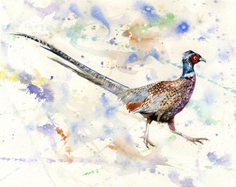 Original watercolor pheasant painting birds watercolor painting original handmade collection.