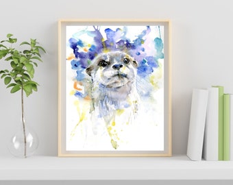 Original Otter portrait watercolor painting original handmade collection.