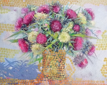 Original Thistle painting thistle flowers gift original thistle painting, bouquet thistle, birthday gift, thistle flowers gift for birthday.