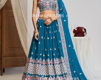 Designer Blue Lehenga Choli For Women Indian Party Wear Lehanga Choli Traditional Festive Wear Chaniya Choli Reception Wear Lahenga For Her
